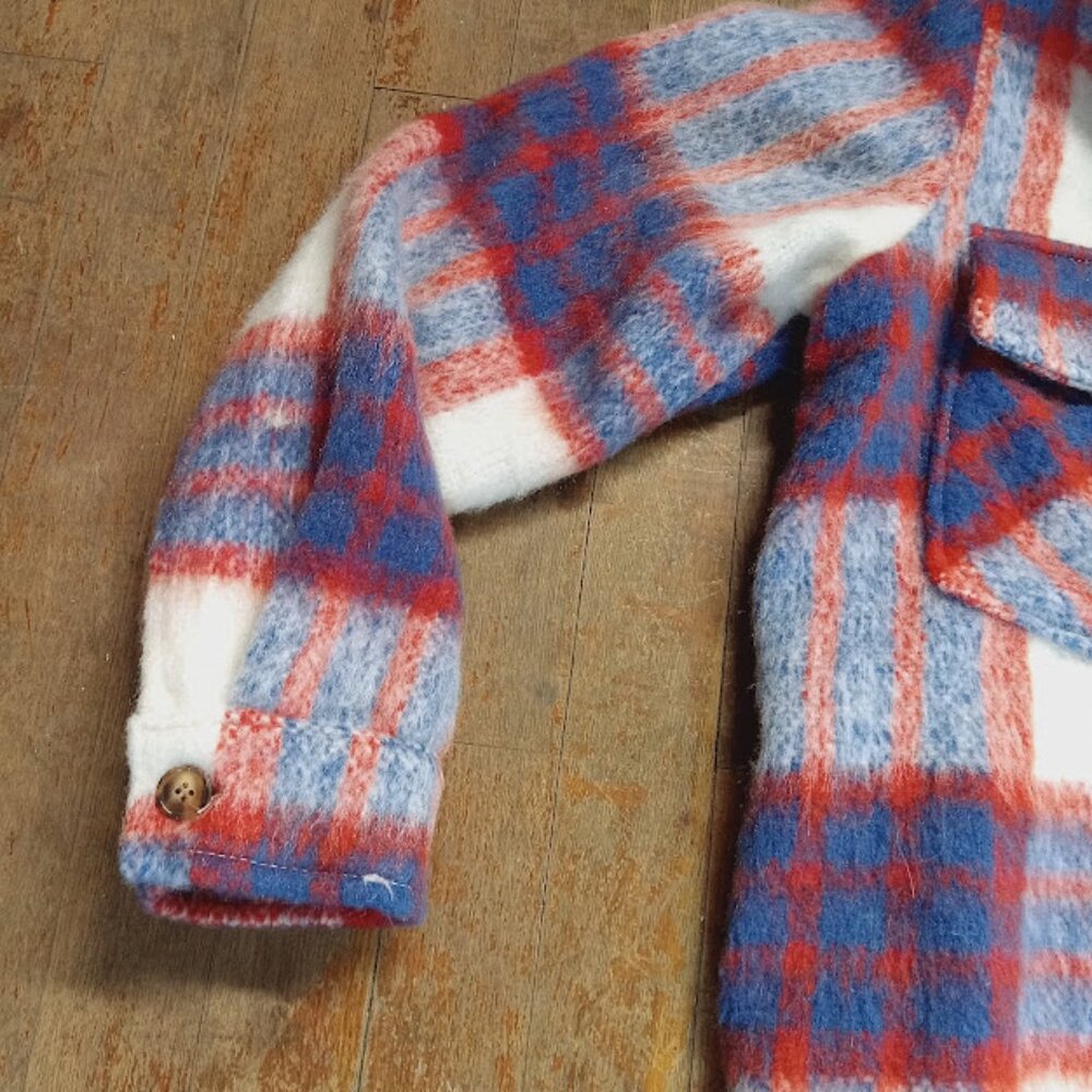 Small button down wool blend plaid shacket front … - image 12